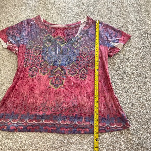 Y2K Boho Chic Deep V-Neck Pink & Purple Ombre Flowy Tunic Top - Picture 6 of 6
